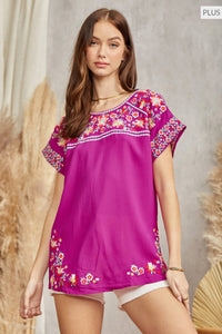 Thumbnail for PLUS SIZE Embroidered Top: MAGENTA