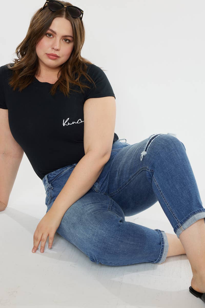 KanCan Jeans Plus Size Boyfriend Jean KC8631M-P: MEDIUM Denim