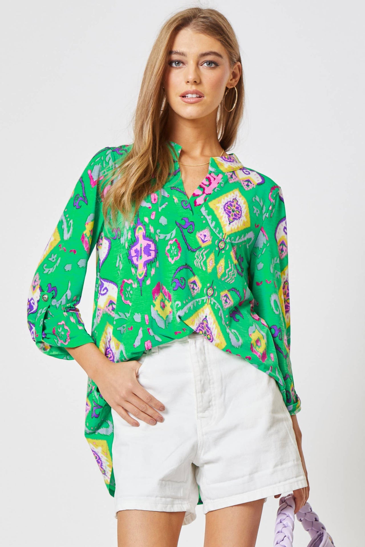 3/4 Sleeve Lizzy Wrinkle Free Blouse: Emerald