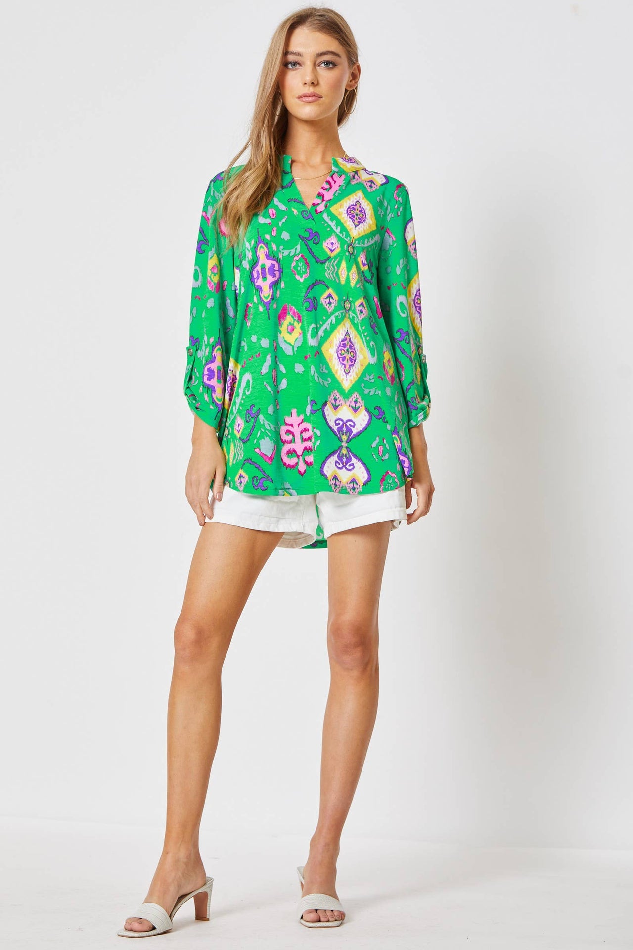 3/4 Sleeve Lizzy Wrinkle Free Blouse: Emerald