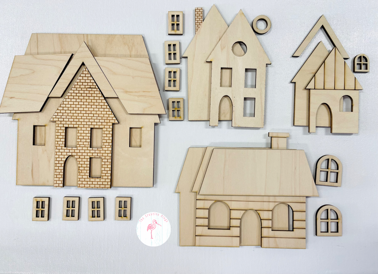 Set of 4 House 3-D Layered Wood Blank