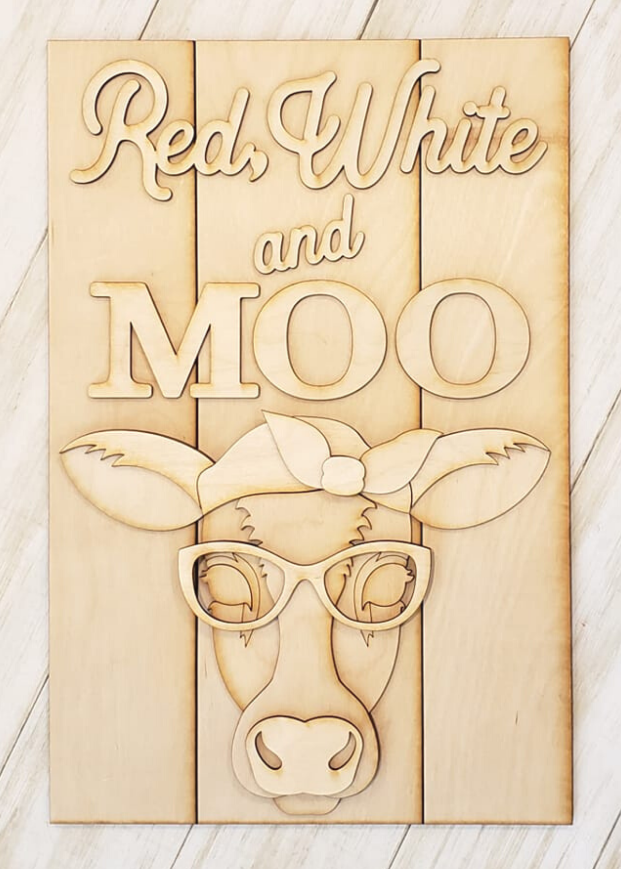 Red, White and Moo 3-D Layered Wood Blank