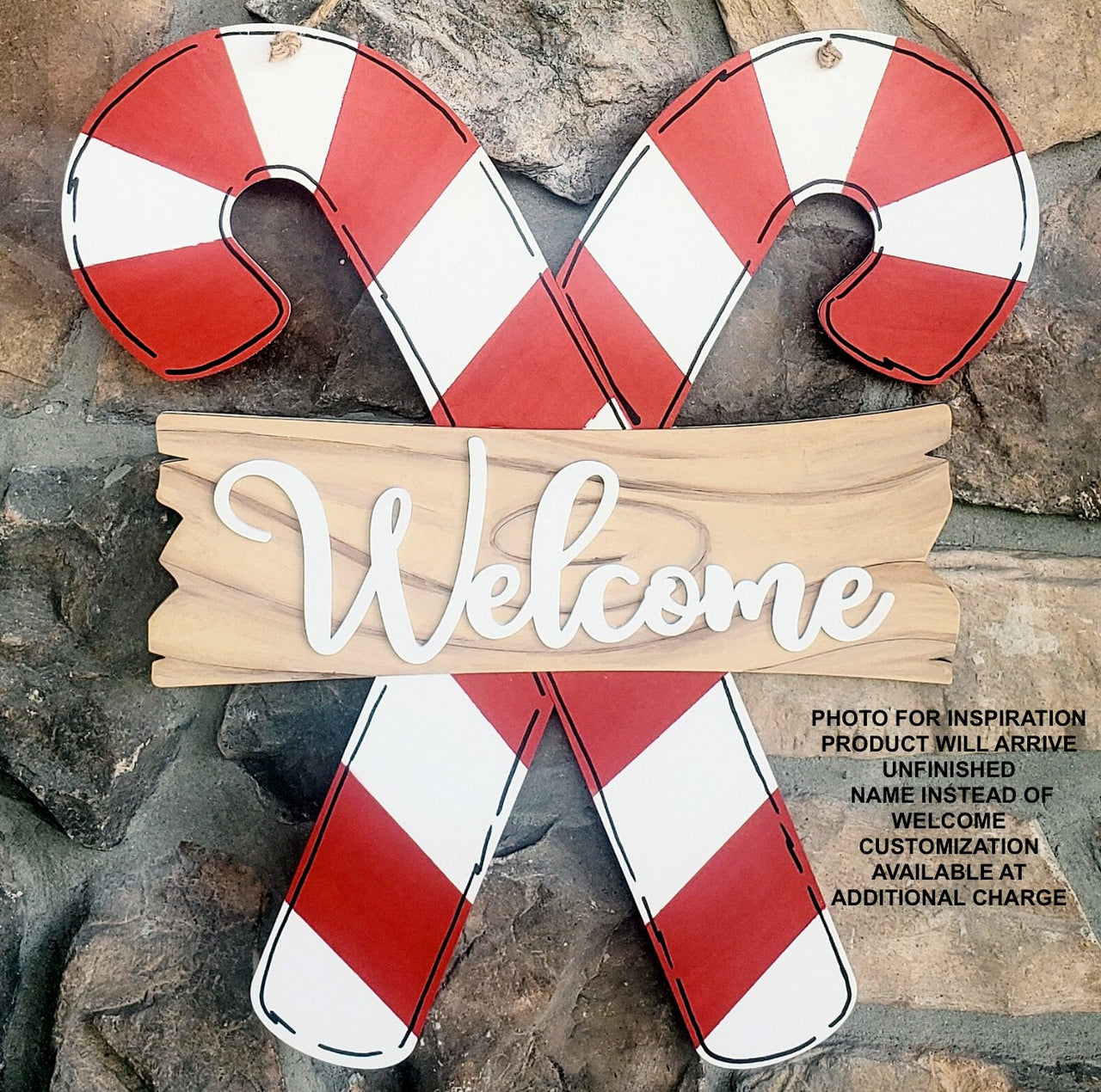 Candy Cane Welcome 3-D Layered Wood Blank - Rubbish Restyled
