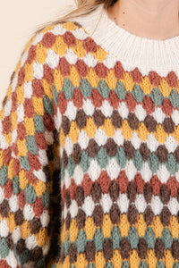 Thumbnail for Multicolor Hexagon Knit Sweater