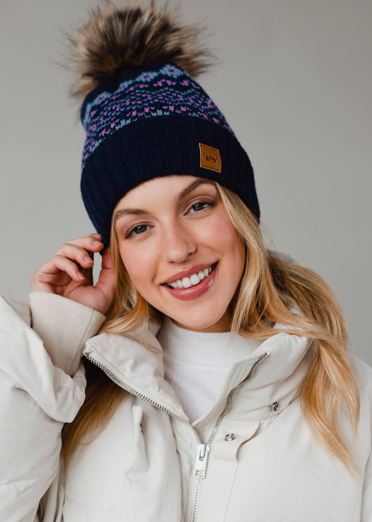 Blue, Purple & Lt. Blue Patterned Pom Hat