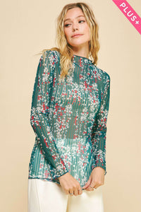 Thumbnail for PLUS FLORAL PRINT LAYERING LONG SLEEVES MESH TOP