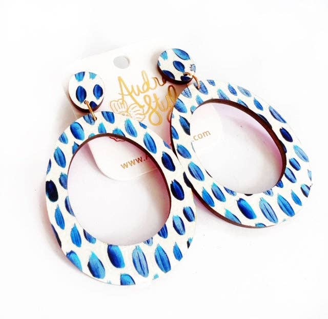 Olivia Drop Earring - Colorful Bright Blue White Summer Statement Earring