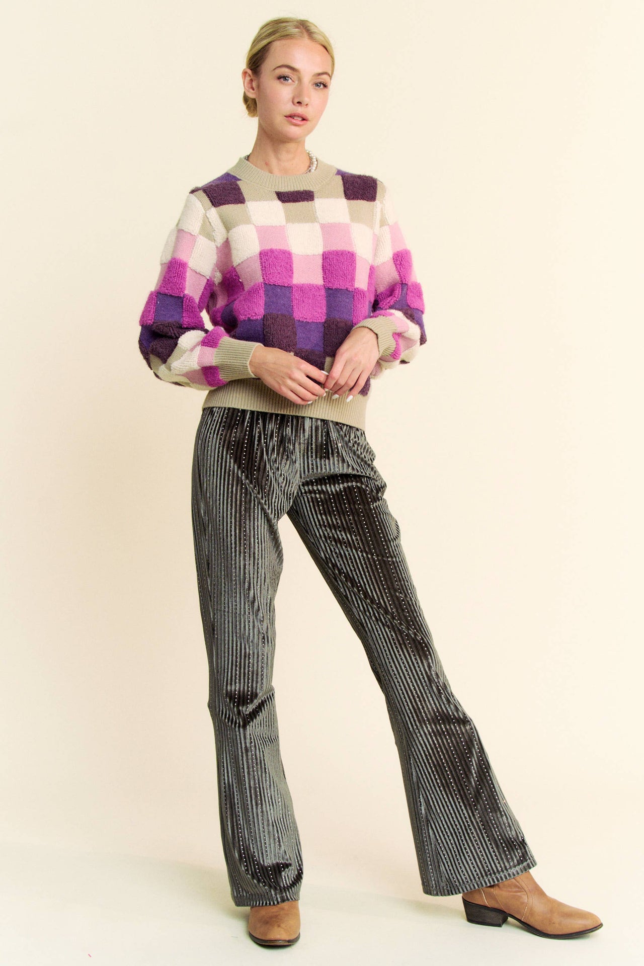 MULTI COLOR PLAID CHECKERS LONG SLEEVE SWEATER