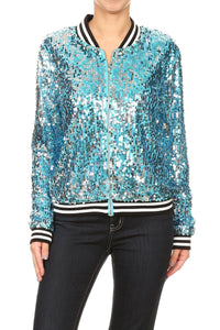 Thumbnail for Sequin Bomber Zip-Up Jacket