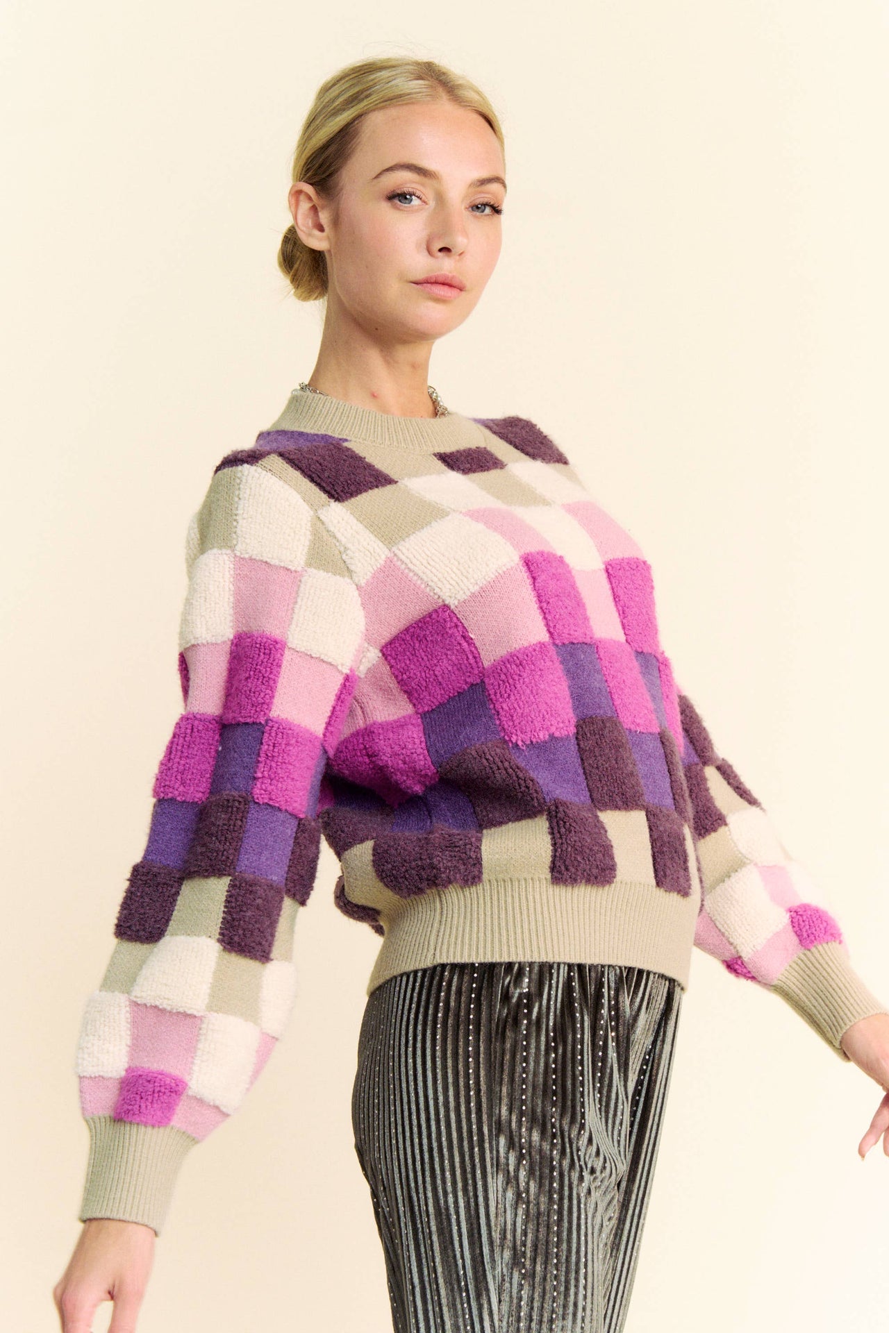 MULTI COLOR PLAID CHECKERS LONG SLEEVE SWEATER