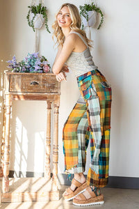 Thumbnail for WASHED PLAID PATCHWORK PANTS