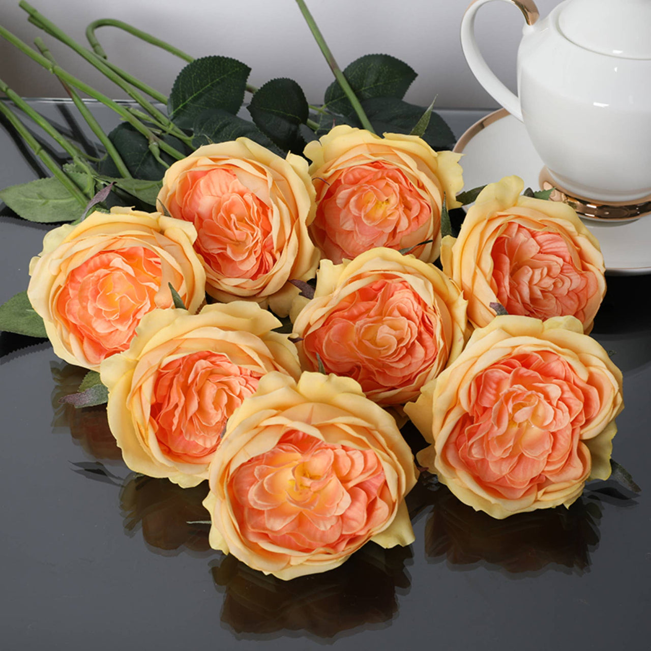 17" Artificial Real touch Cabbage Rose: Soft Orange