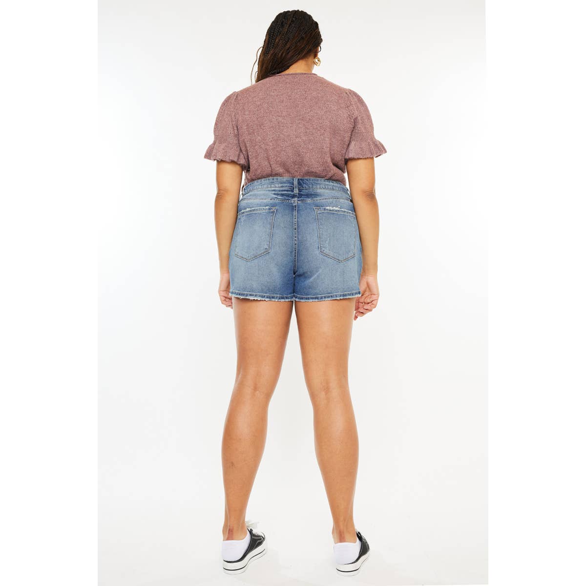 KanCan USA - Plus High Rise Mom Short Medium Stone Wash