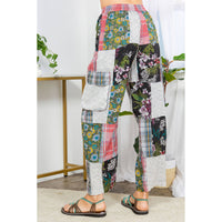 Thumbnail for Bohemian Patchwork Straight Pant Plaid & Schiffli Embroidery:  Grey