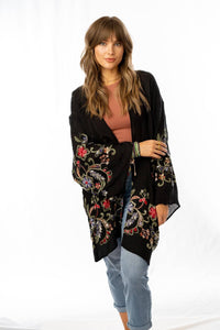 Thumbnail for Fun In Florals Kimono - Black: OS