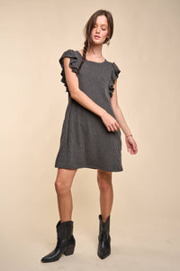 Thumbnail for Solid ribbed ruffled short dress KRD4286