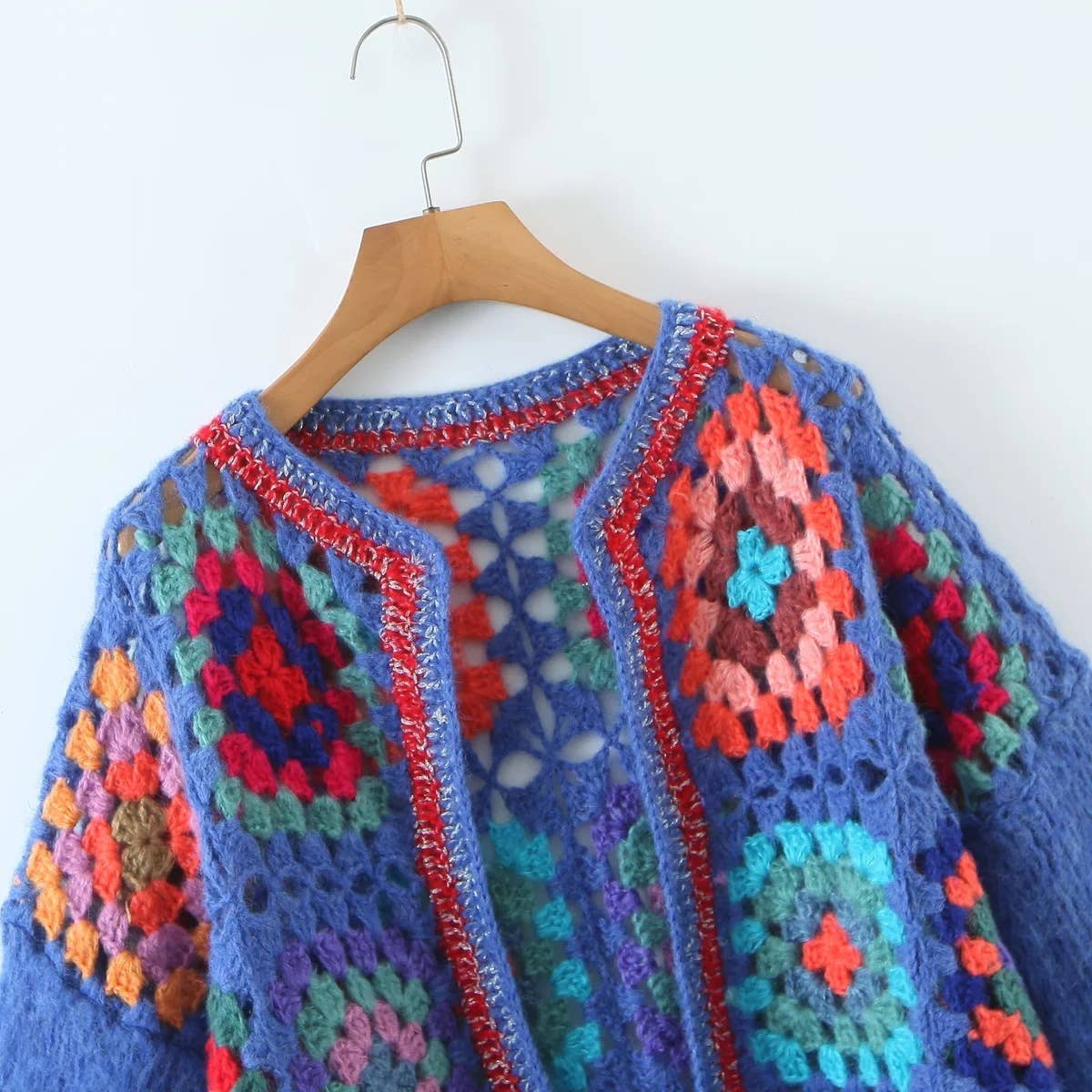 Cropped Crochet flower Sweater Cardigan: Blue