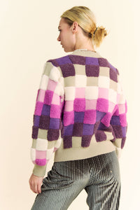 Thumbnail for MULTI COLOR PLAID CHECKERS LONG SLEEVE SWEATER