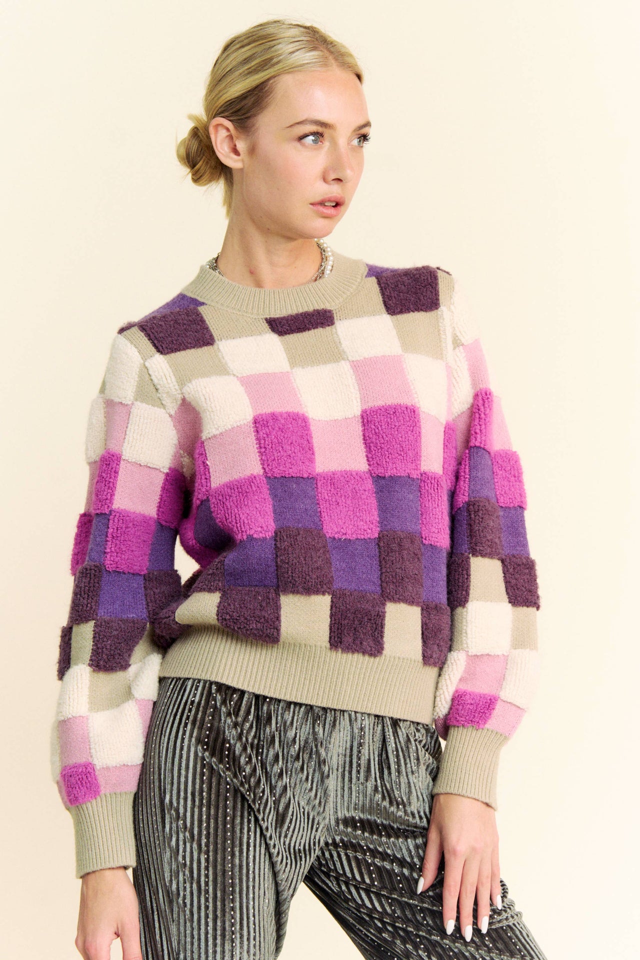 MULTI COLOR PLAID CHECKERS LONG SLEEVE SWEATER