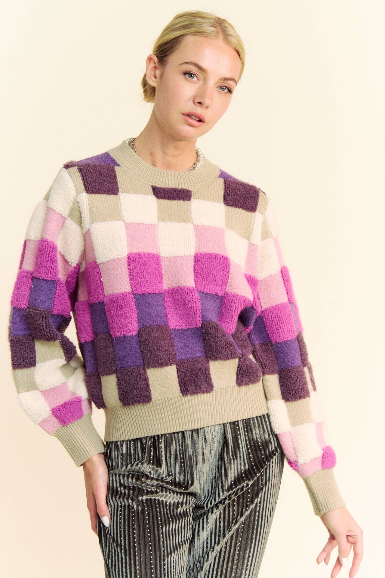 MULTI COLOR PLAID CHECKERS LONG SLEEVE SWEATER