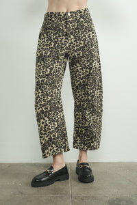 Thumbnail for ANIMAL BARREl LEG RELAX FIT DENIM ANIMAL PRINT PANTS