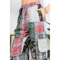 Thumbnail for Bohemian Patchwork Straight Pant Plaid & Schiffli Embroidery:  Grey
