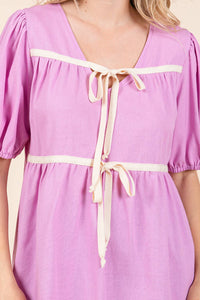 Thumbnail for Plus Piping Detail Babydoll Top