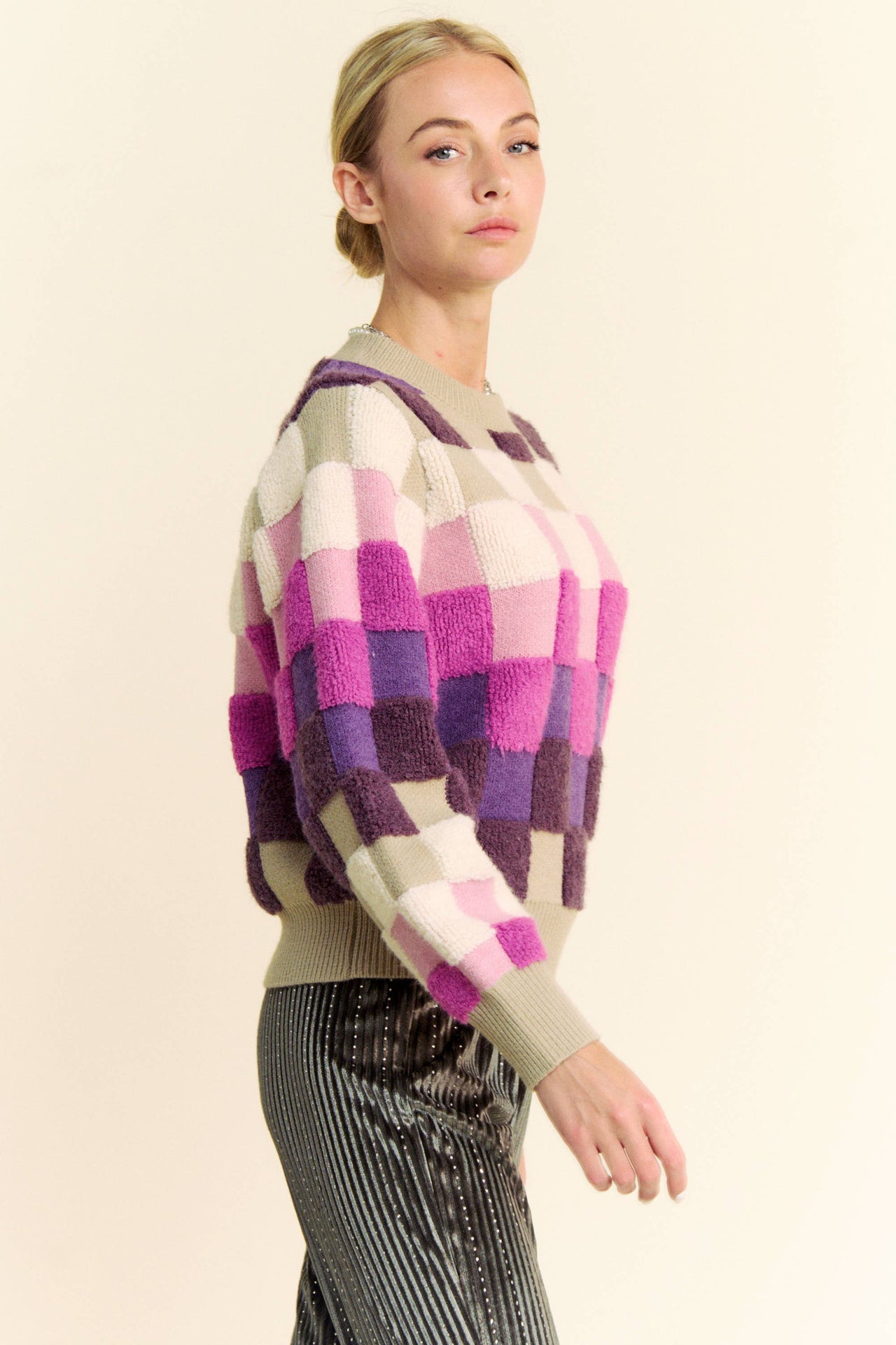 MULTI COLOR PLAID CHECKERS LONG SLEEVE SWEATER