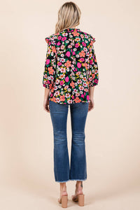 Thumbnail for Floral Print Ruffle Trim Blouse