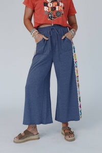 Thumbnail for Love Seeker Crochet Panel Pants - Heather Navy: