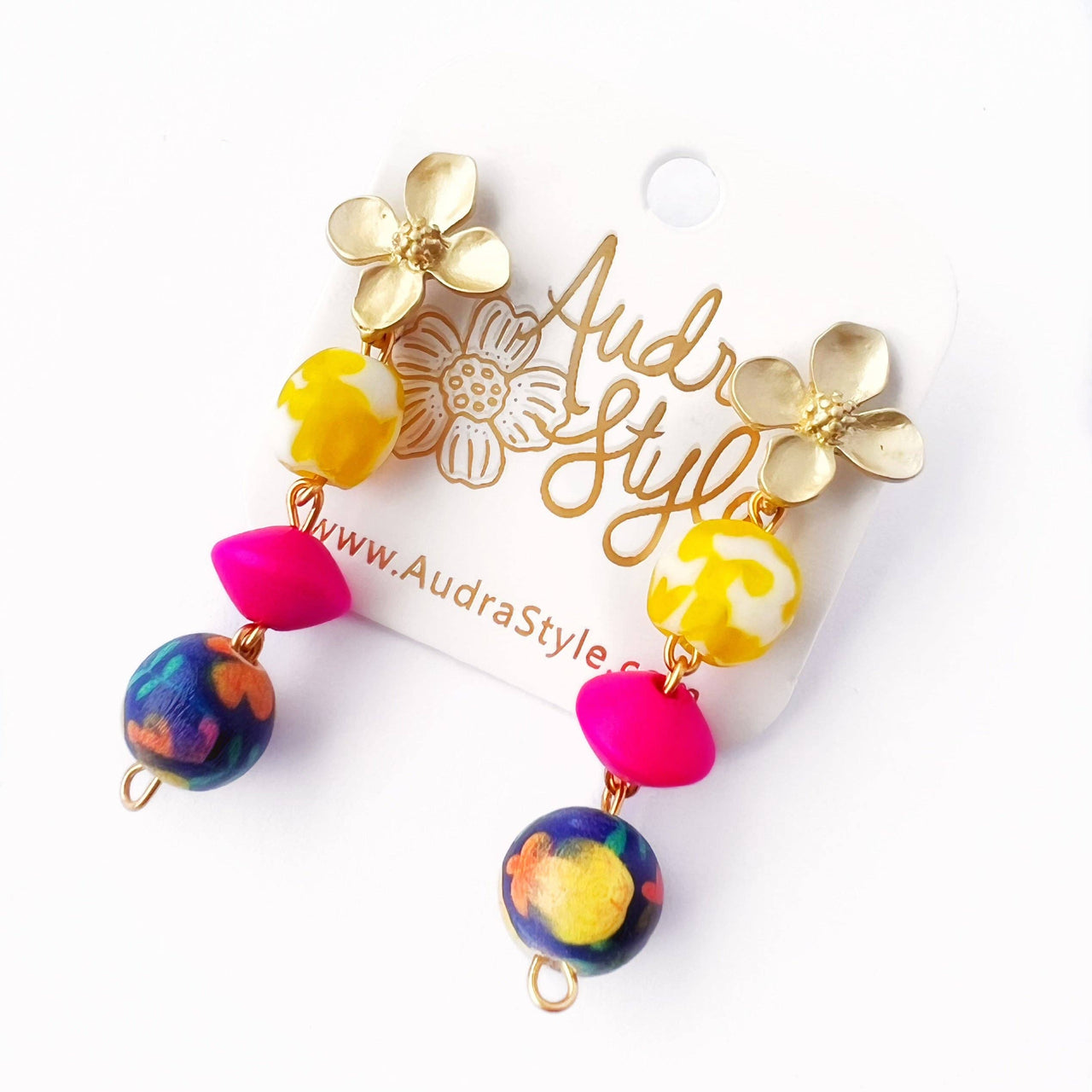 Floral Drop Beaded Earrings - Summer Bright Dangles