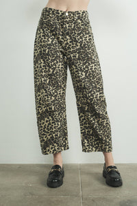 Thumbnail for ANIMAL BARREl LEG RELAX FIT DENIM ANIMAL PRINT PANTS