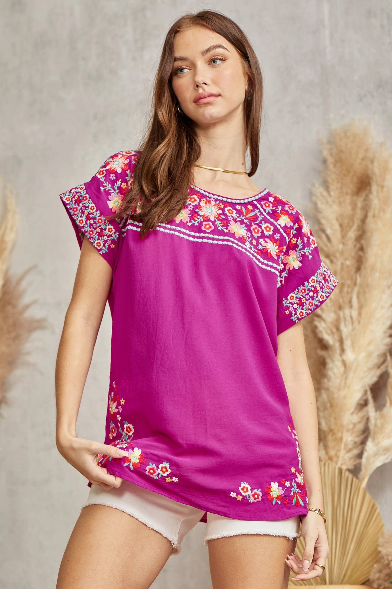 Embroidered Top MAGENTA