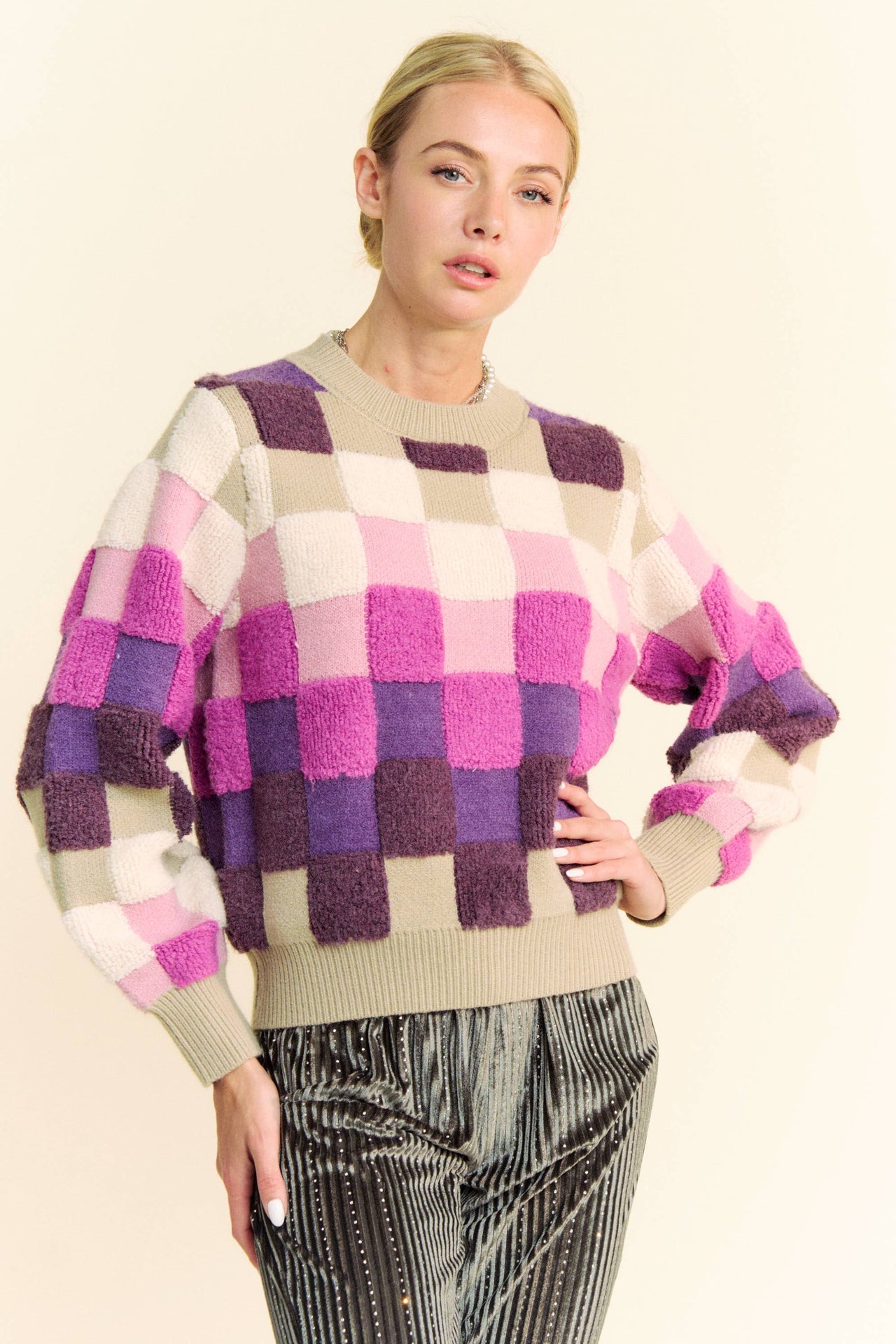 MULTI COLOR PLAID CHECKERS LONG SLEEVE SWEATER