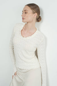 Thumbnail for LACE TOP WITH RUFFLE ROUND NECK