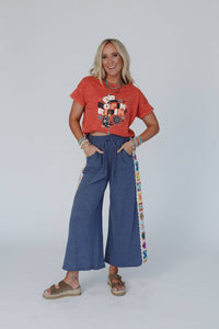 Thumbnail for Love Seeker Crochet Panel Pants - Heather Navy: