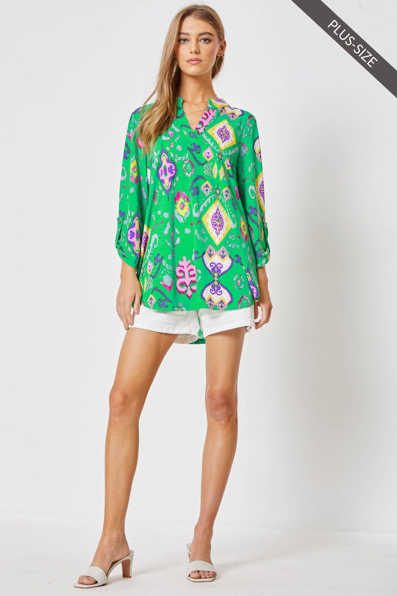 PLUS SIZE 3/4 Sleeve Lizzy Wrinkle Free Blouse: Emerald