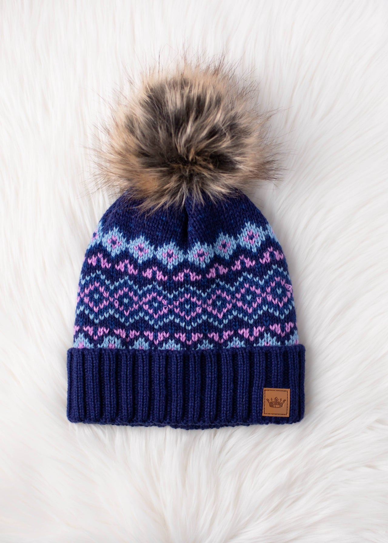 Blue, Purple & Lt. Blue Patterned Pom Hat