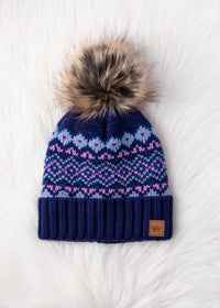 Thumbnail for Blue, Purple & Lt. Blue Patterned Pom Hat