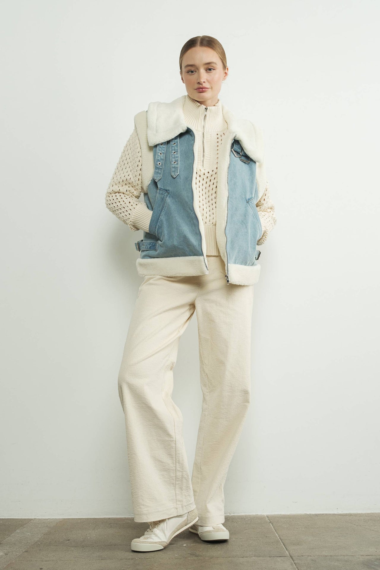 DENIM SHERPA MIXED VEST