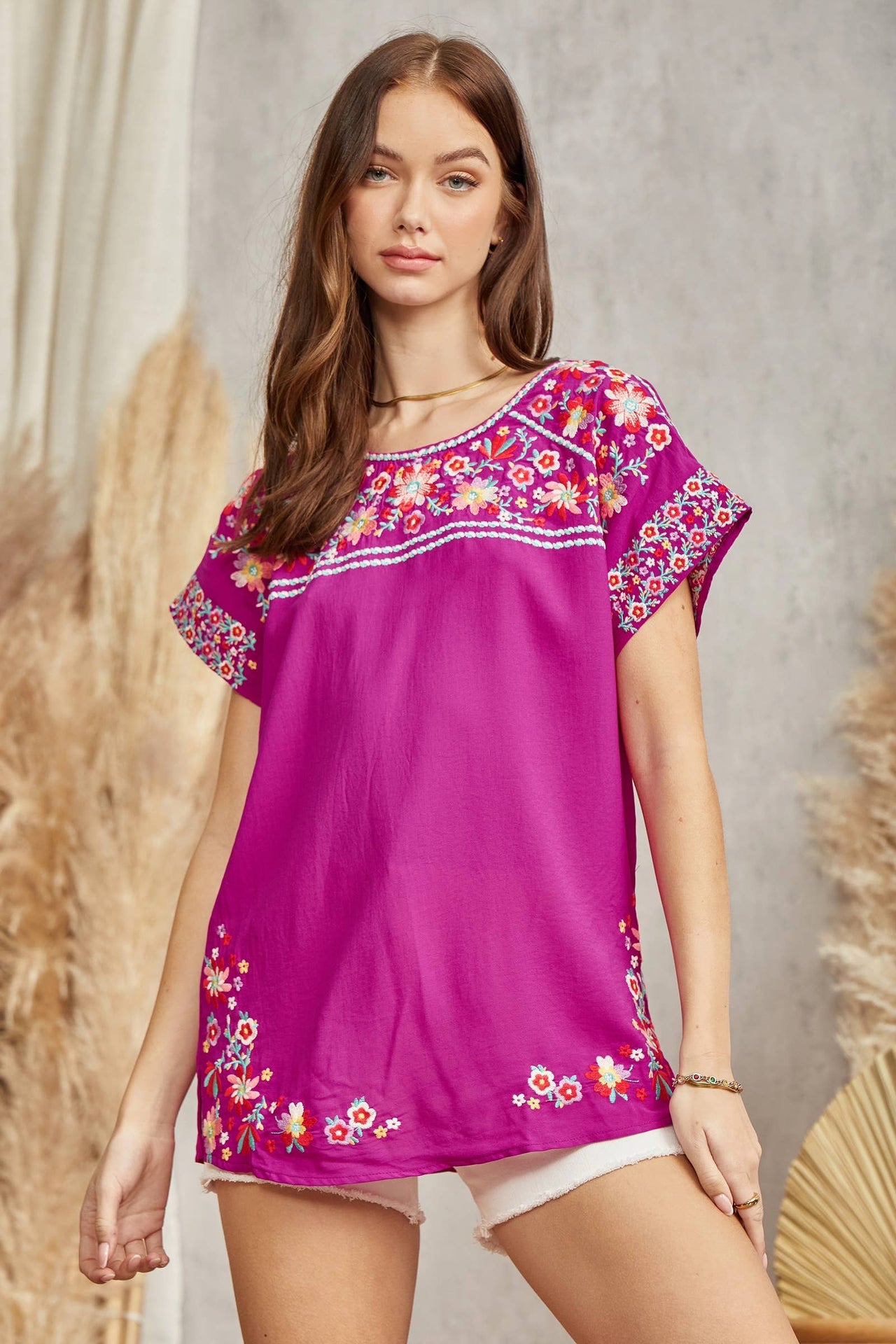 Embroidered Top MAGENTA