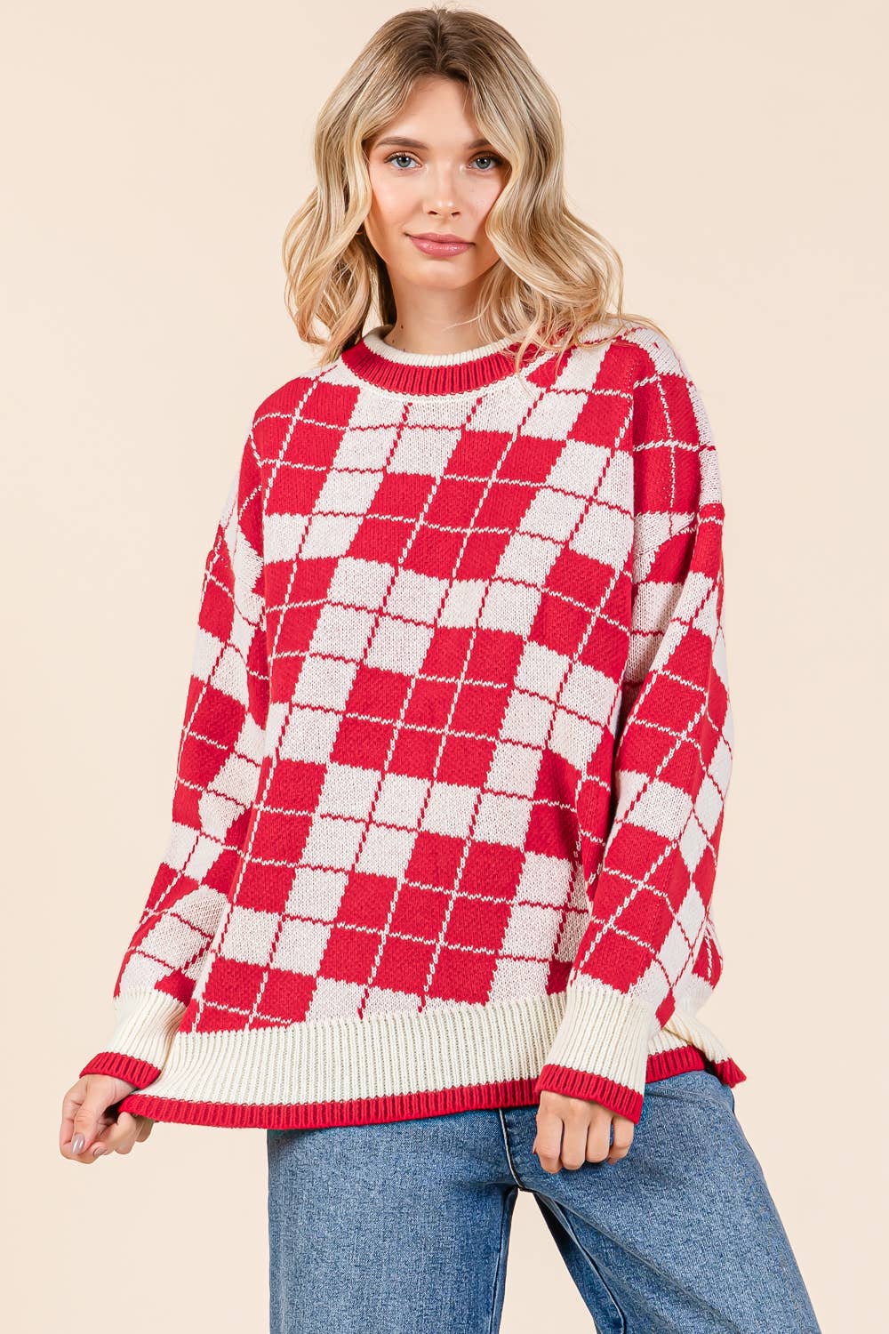 Oversized Checker Knit Sweater