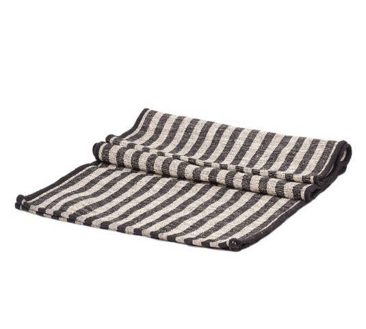 Recycled Woven Cotton Table Runner Striped: Black