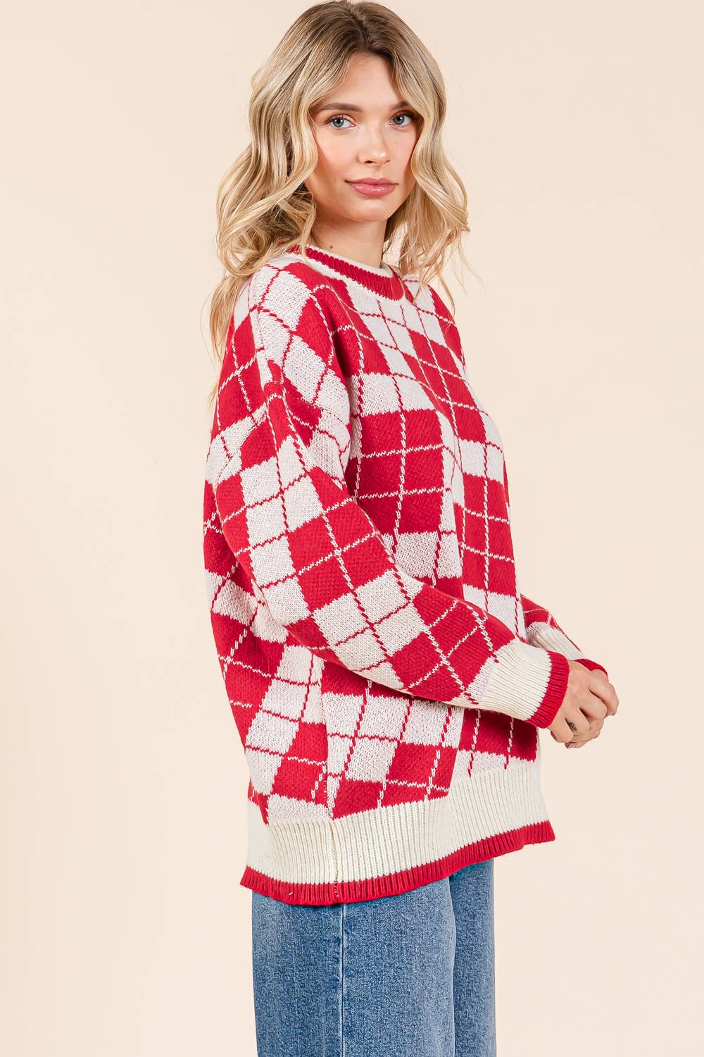 Oversized Checker Knit Sweater