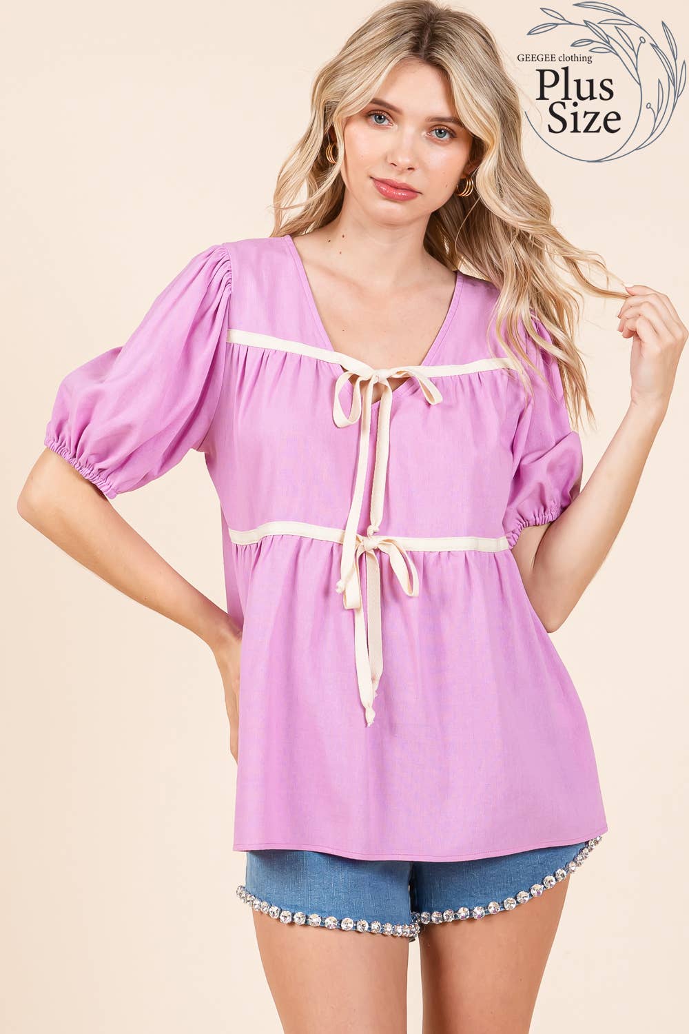 Plus Piping Detail Babydoll Top