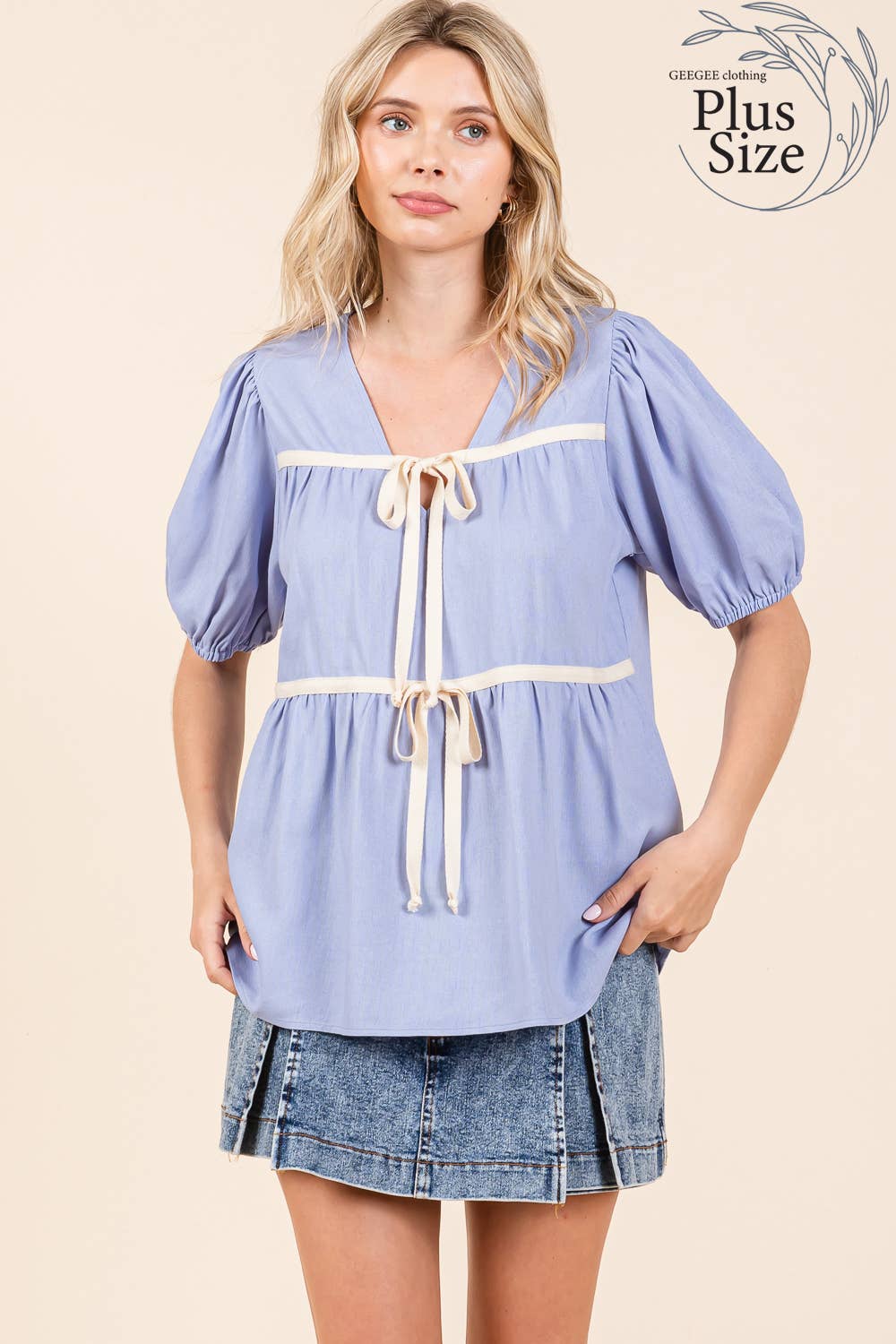 Plus Piping Detail Babydoll Top