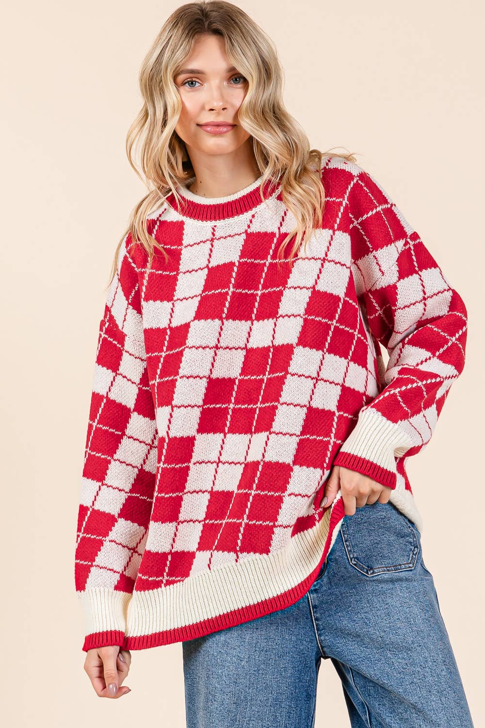 Oversized Checker Knit Sweater