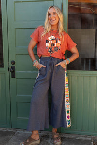 Thumbnail for Love Seeker Crochet Panel Pants - Heather Navy: