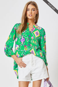 Thumbnail for PLUS SIZE 3/4 Sleeve Lizzy Wrinkle Free Blouse: Emerald