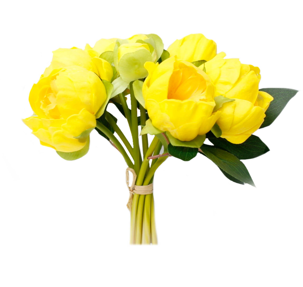 Pack of 7 Flower Stems-Real touch artificial Peony bundle: Yellow